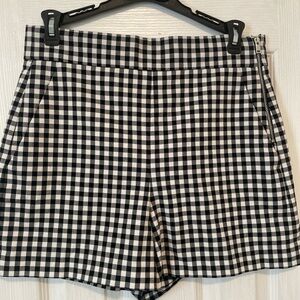 Zara Black and White Checkered High Waist Shorts